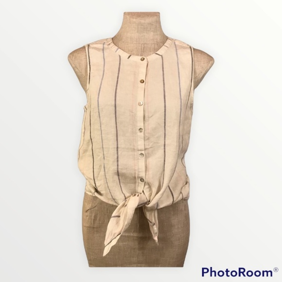 C&C California NEW Linen Sleeveless Striped Shirt Small Cream - Picture 1 of 11